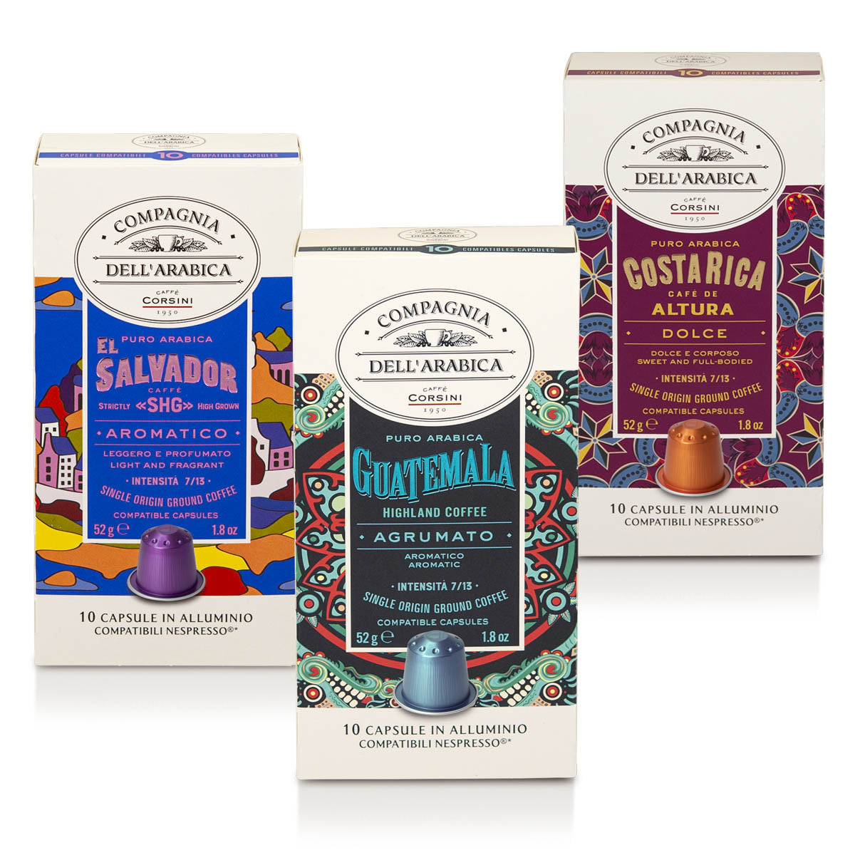 Caffè in capsule compatibili Nespresso®| Viaggio in Centro America | El Salvador, Costarica, Guatemala | 30 capsule
