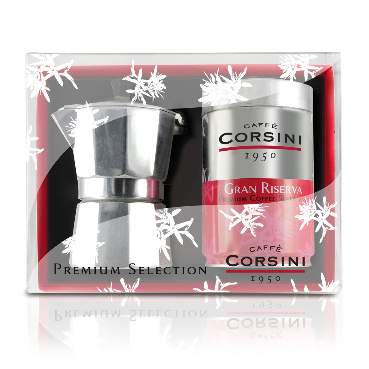 Caffè macinato per moka | Confezione regalo Gran Riserva 250g + Caffettiera Moka da 3/4 tazze | Cartone da 6