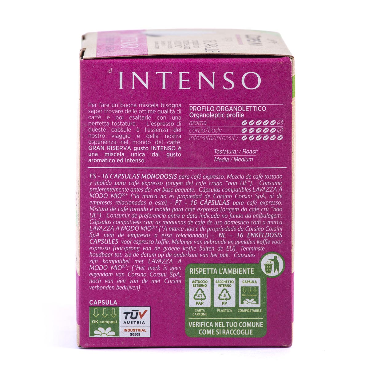 Compostable coffee capsules compatible with Lavazza®* A Modo Mio®* | Gran Riserva Intenso | 16 pieces