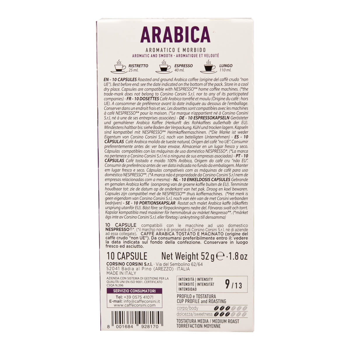 10 capsule compatibili Nespresso® | 100% Arabica | Nuova gamma Caffè Corsini | Cartone da 10