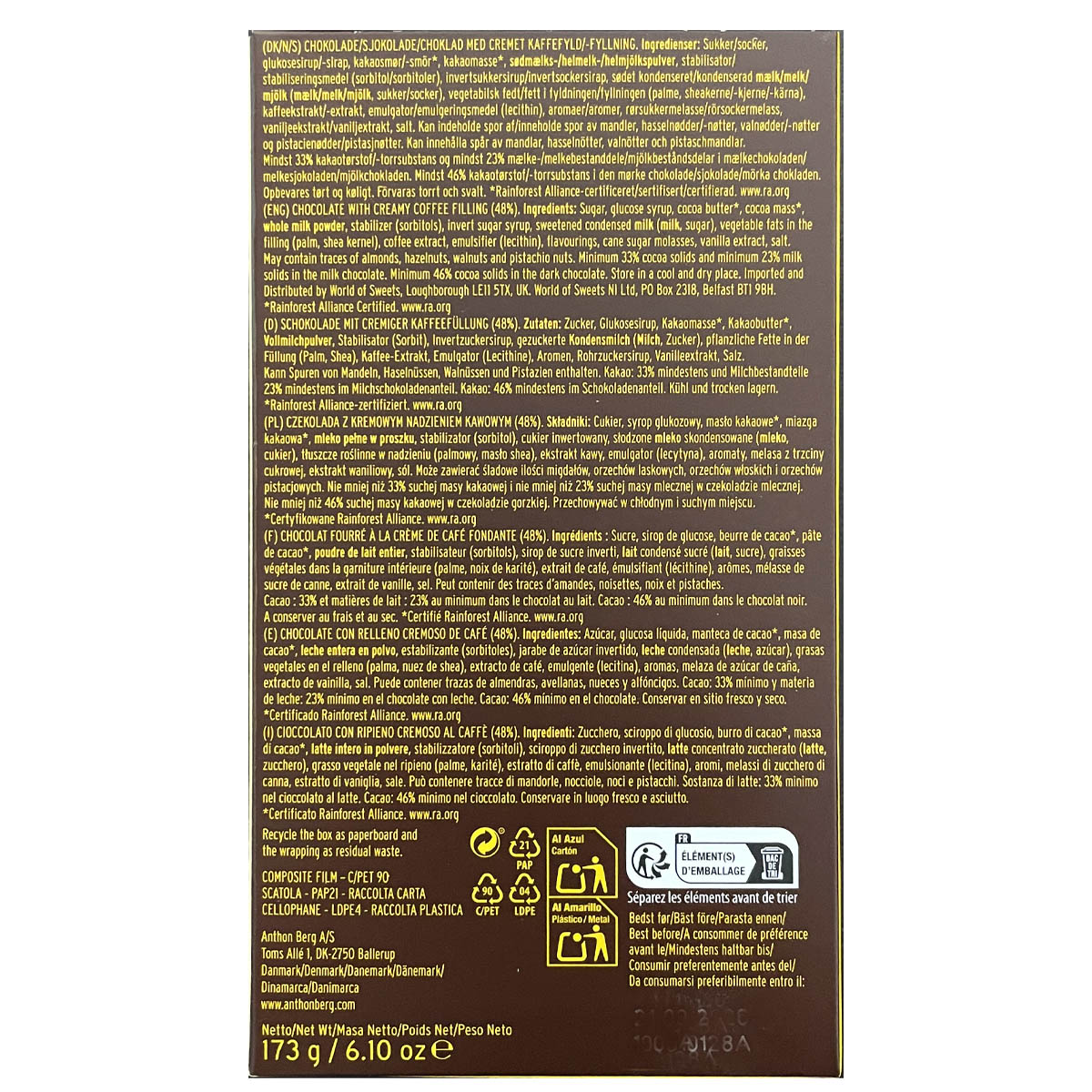 Anthon Berg - Cioccolatini assortiti ripieni di Liquore al Caffé Kahlúa®, 15 Pezzi, 173g