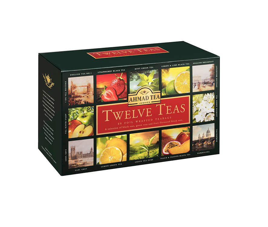 Twelve Teas Selection | Selezione di tè nero e verde assortiti | Ahmad Tea | 60 bustine per confezione | Box da 8