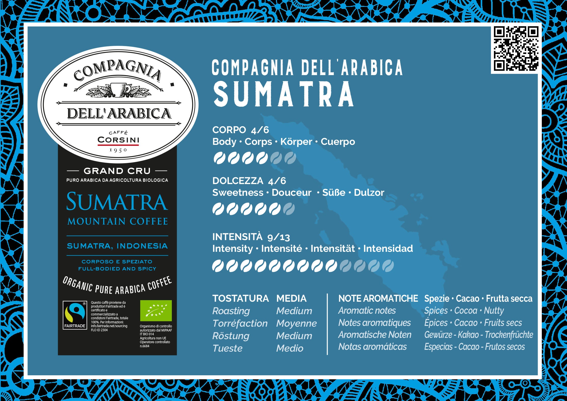 Scheda organolettica Caffè Sumatra, 100% Arabica, Caffè Corsini Compagnia dell'Arabica