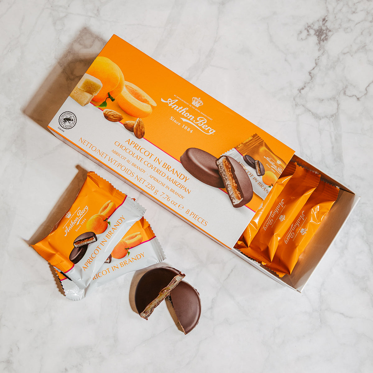 Anthon Berg - Snack Dolci all'Albicocca Ricoperti di Cioccolato, Ripieni di Marzapane e Brandy | 220g