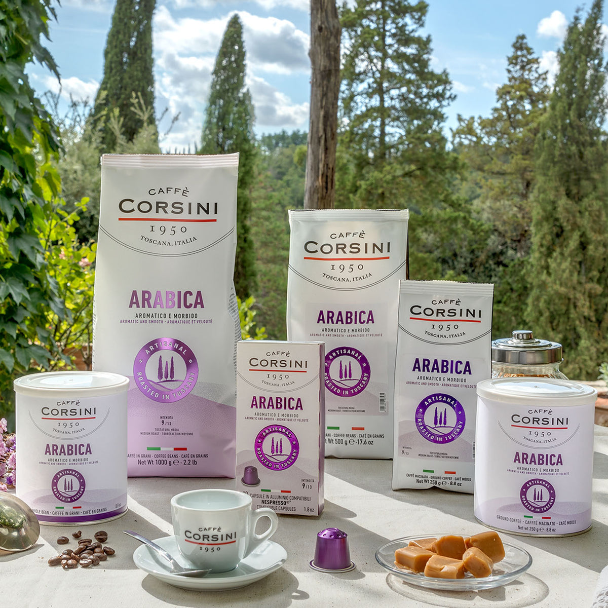 Nuova gamma di caffè 100% Arabica Caffè Corsini, caffè in grani, caffè macinato, caffè in capsule compatibili Nespresso®