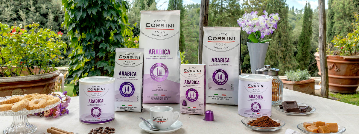Nuova gamma di caffè 100% Arabica Caffè Corsini, caffè in grani, caffè macinato, caffè in capsule compatibili Nespresso®