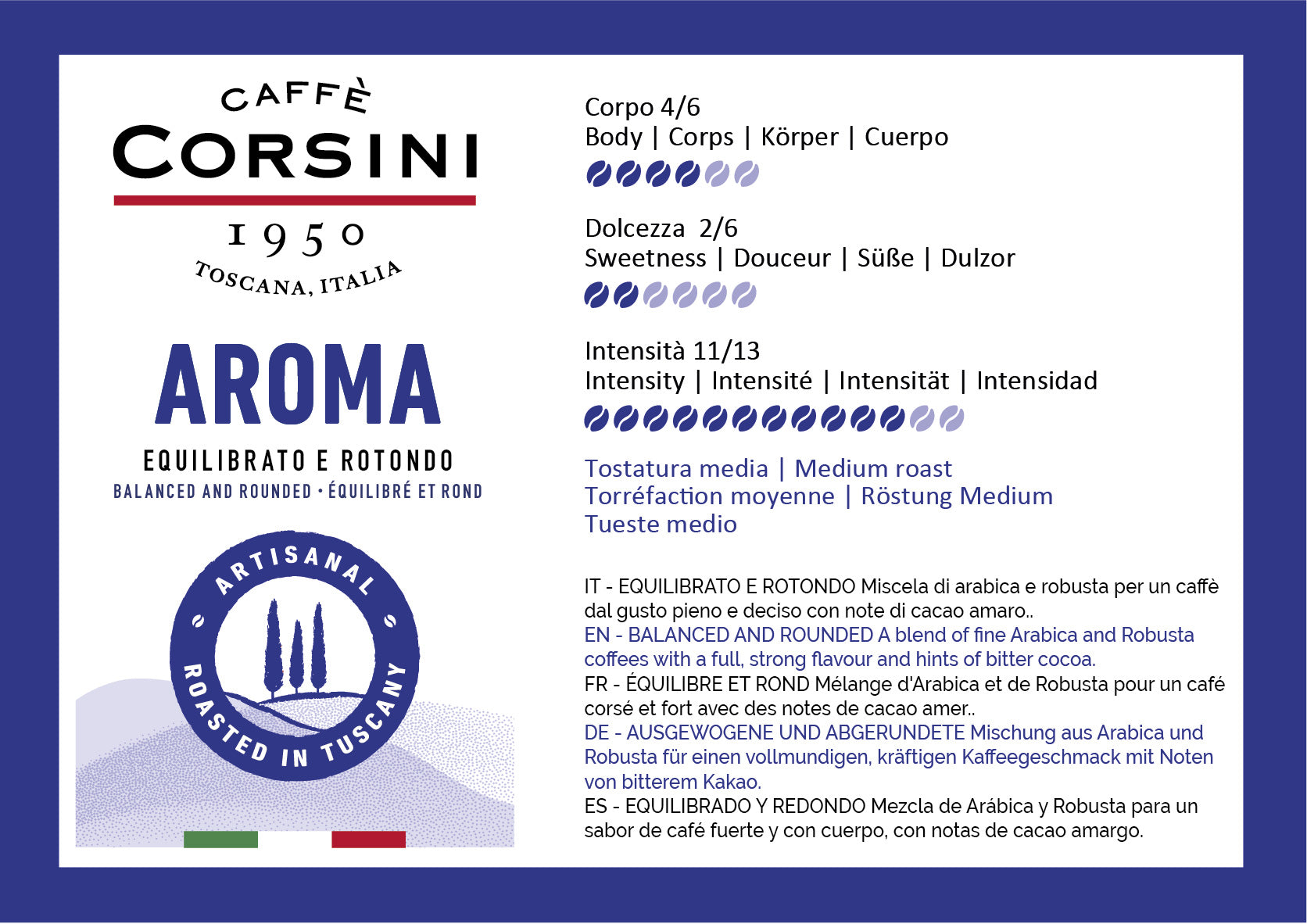 Arabica and Robusta blend, Aroma, ground coffee 250g | New home range Caffè Corsini