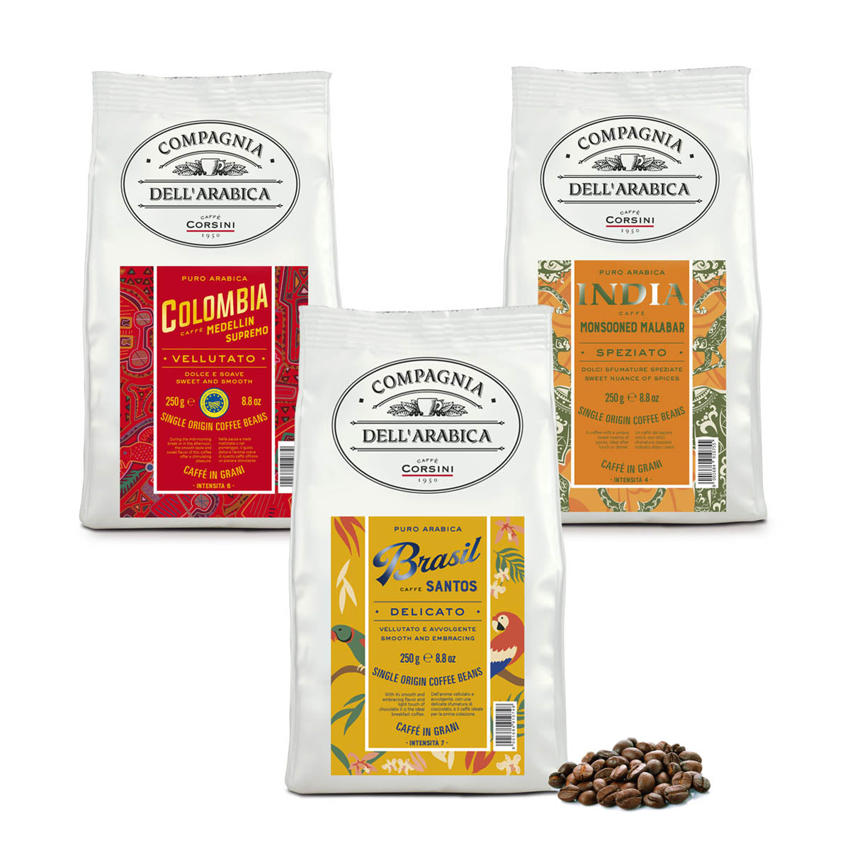 Caffè in grani | Colombia - India - Brasil | 3 X 250g