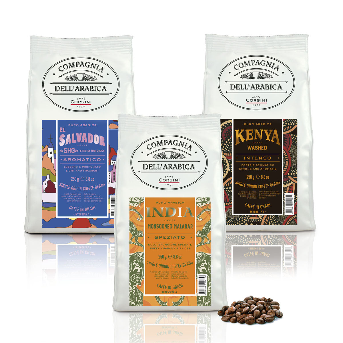 Caffè in grani | El Salvador - India - Kenya | 3 X 250g