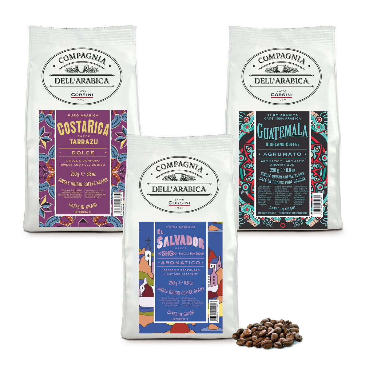 Caffè in grani | Viaggio in centro America | Costa Rica, Guatemala, El Salvador | 3x250g