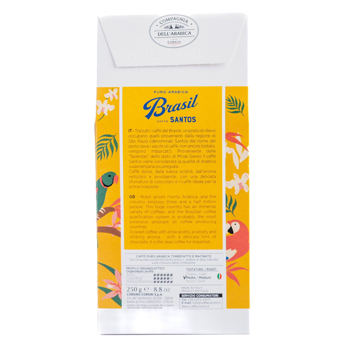 Caffè macinato | Brasil Santos | 100% Arabica | Confezione da 250g | Cartone con 12 confezioni