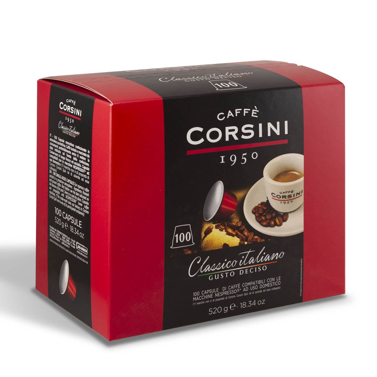 100 Nespresso® compatible coffee capsules each pack | Classico Italiano | Box of 4 packs