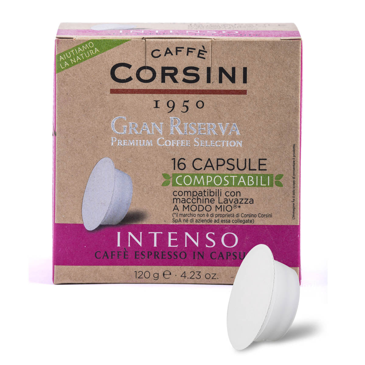 16 capsule caffè compostabili compatibili Lavazza®* A Modo Mio®* per confezione | Gran Riserva Intenso | Cartone da 12