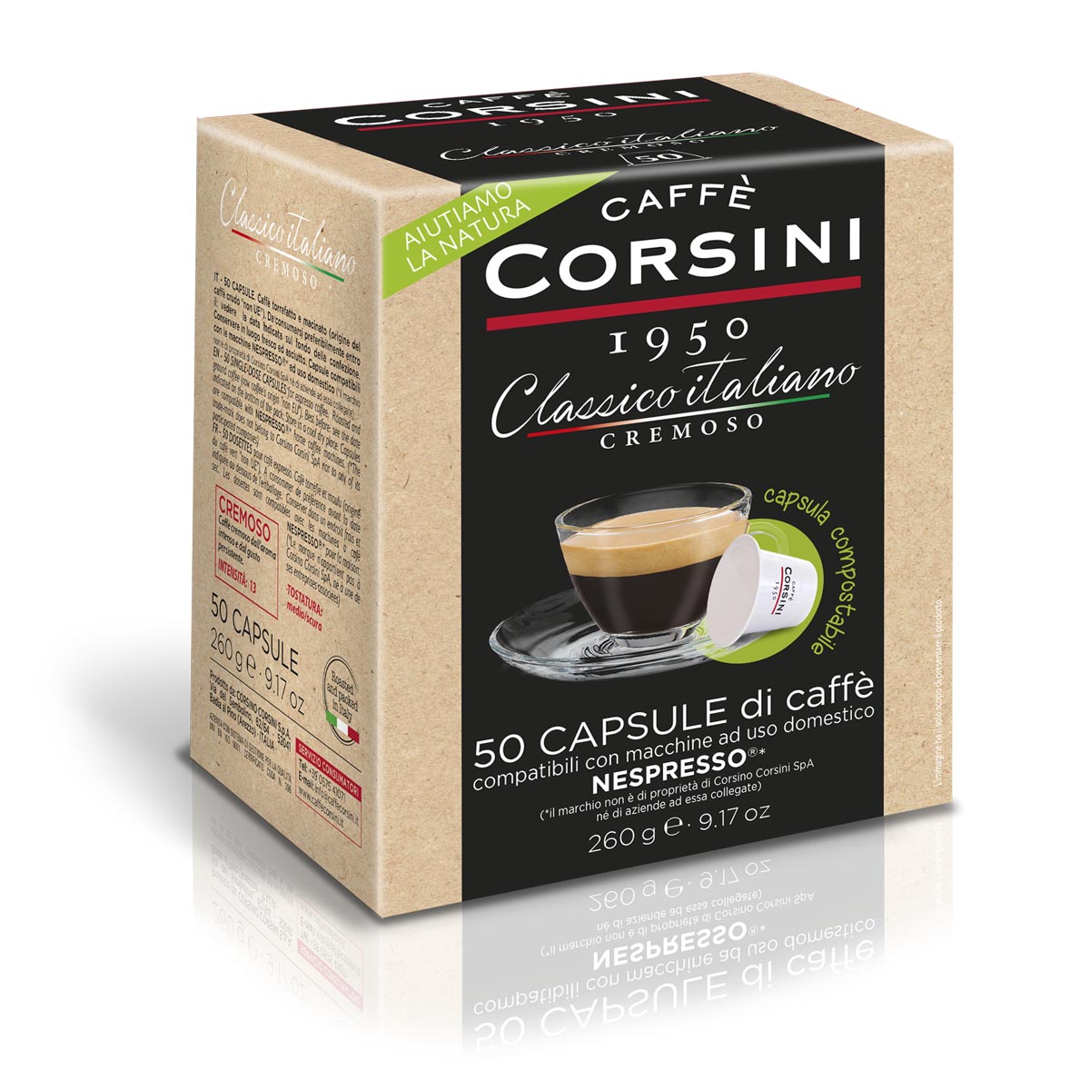 50 capsule caffè compostabili compatibili Nespresso® | Classico Italiano, gusto cremoso | Cartone da 8