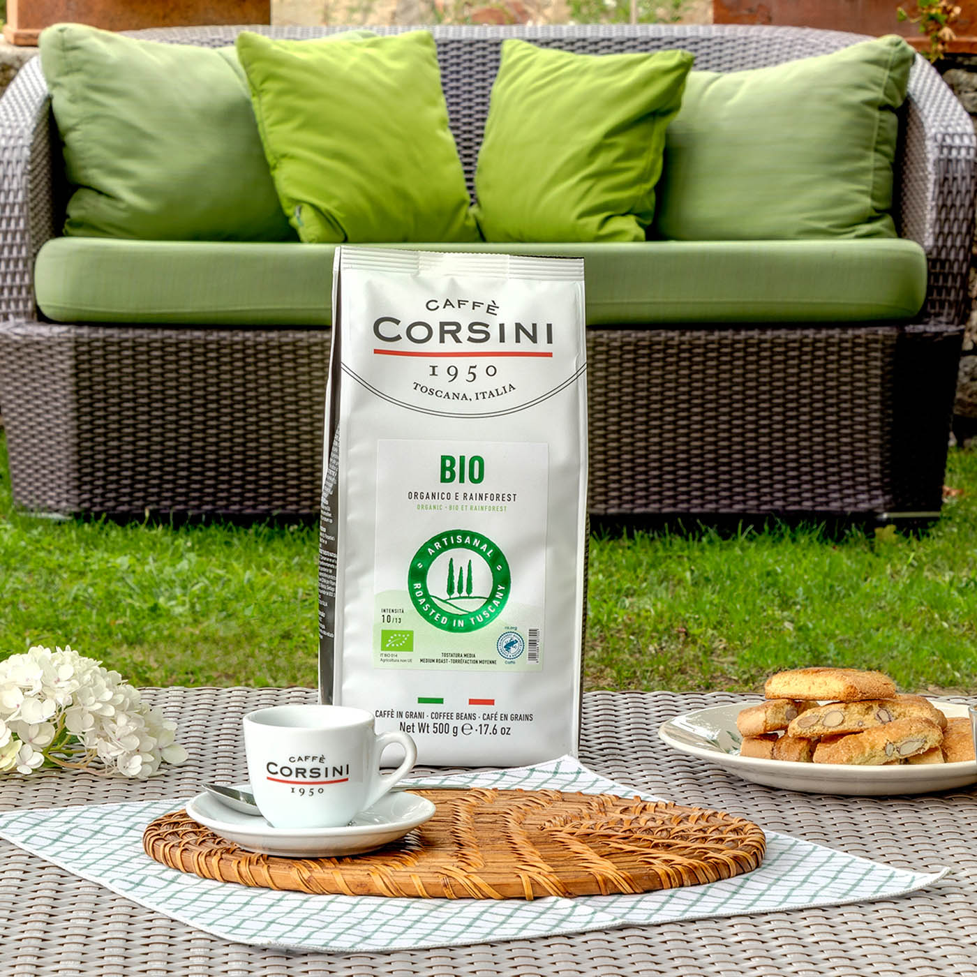 Caffè Corsini | Caffè biologico e Rainforest in grani, BIO, 500g | Cartone da 15