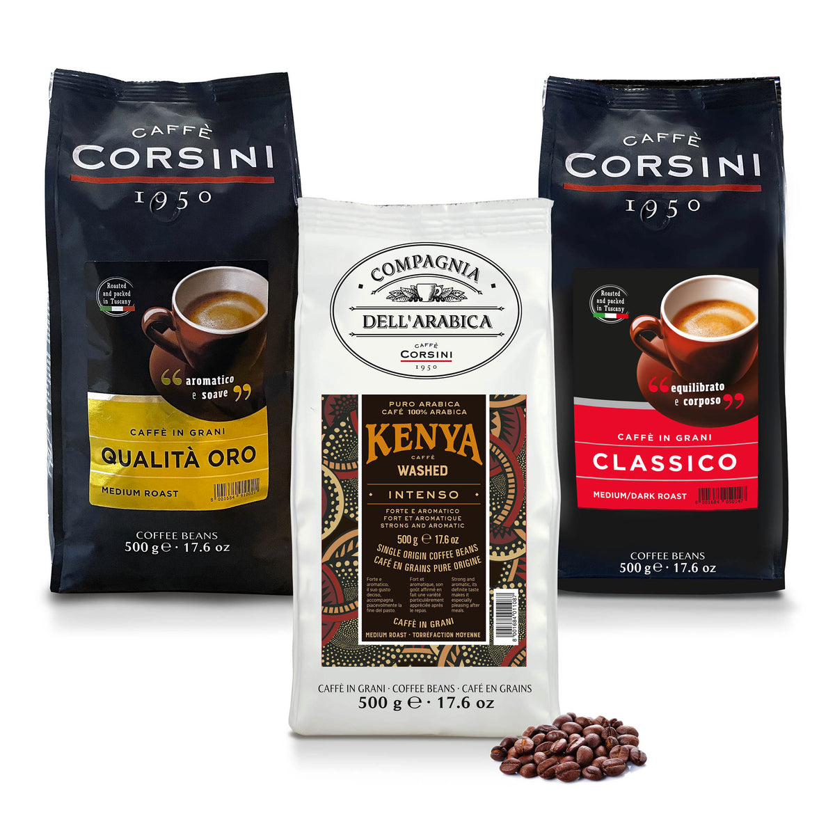 Caffè in grani | Aroma, corpo e intensità | Classico, Kenya, Qualità Oro | 3 x 500g