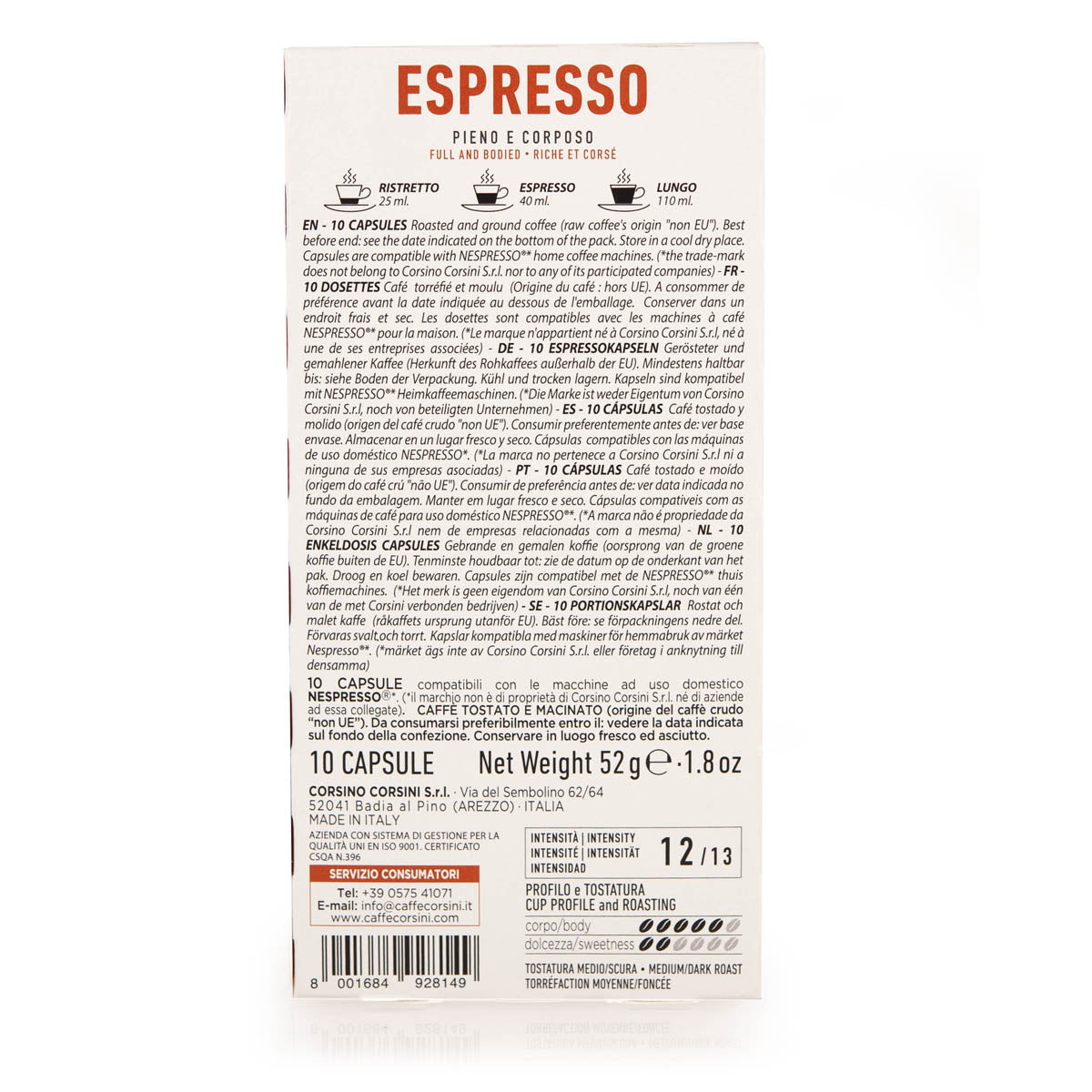 Nuova gamma home Caffè Corsini | Miscela Arabica e Robusta | 10 capsule compatibili Nespresso®