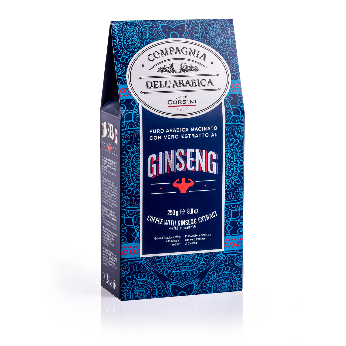 Caffè macinato 100% Arabica con vero estratto al ginseng, Caffè Corsini