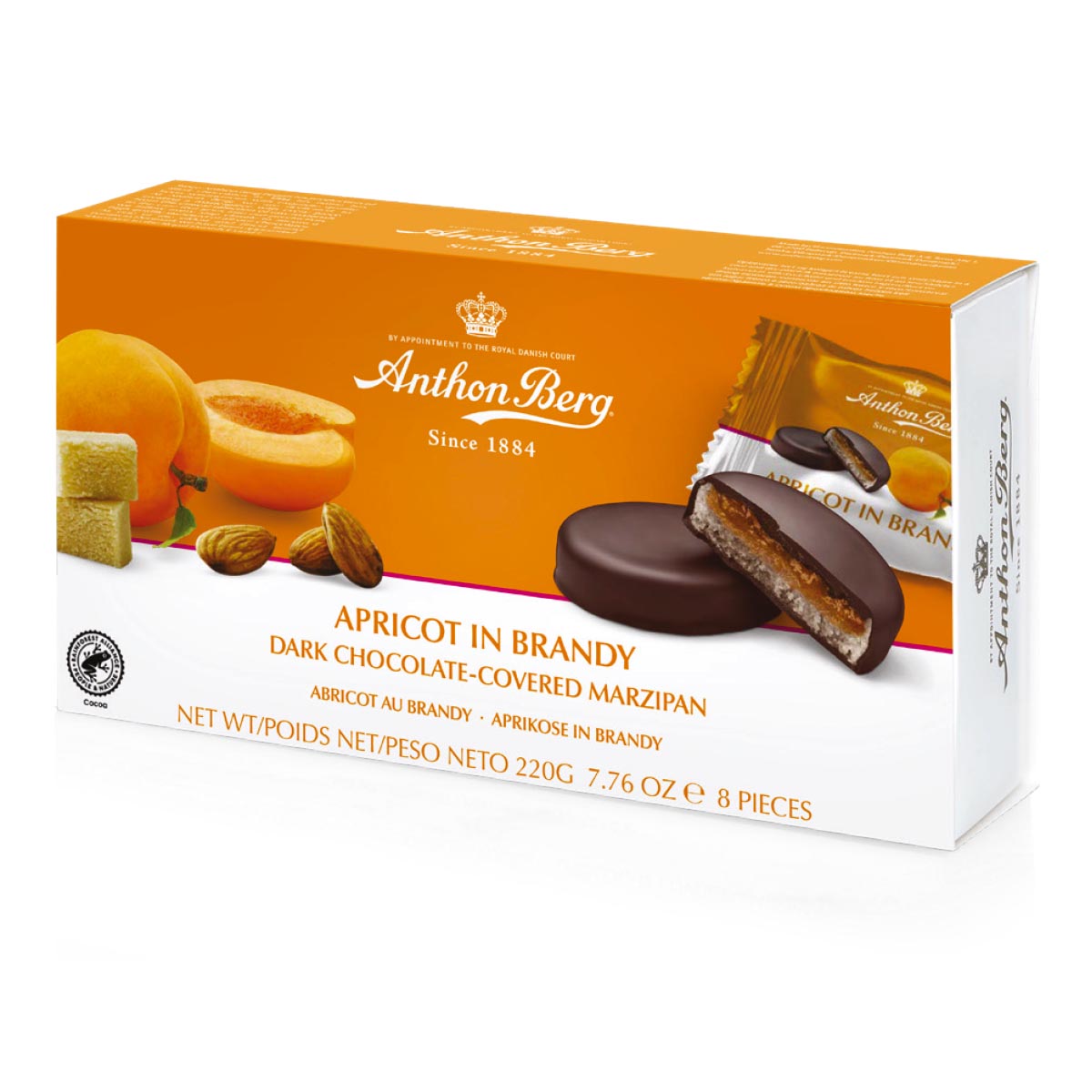 Anthon Berg - Snack Dolci all'Albicocca Ricoperti di Cioccolato, Ripieni di Marzapane e Brandy | 220g