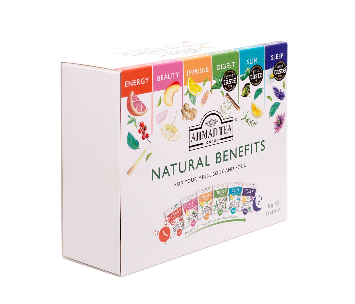 Natural Benefits | Ahmad Tea | Selezione con 6 infusi alla frutta e alle erbe | 60 bustine