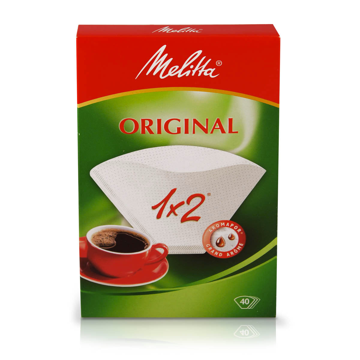 Confezione contenente 40 filtri in carta Melitta 1x2 tazze | Cartone con 18 confezioni
