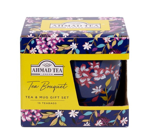 Idea regalo | Tazza da tè floreale e 15 bustine di tè assortiti | Box da 18